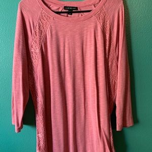 Lane Bryant Women’s Blouse with Lace Accent - Pink - Size 18/20 (2X) 3/4 Sleeve